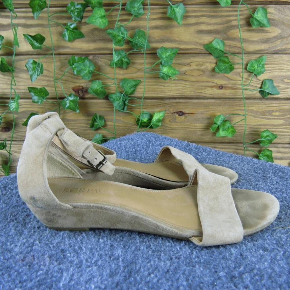 J.Crew Women's 6.5 Beige‎ Suede Sandals Low Wedge Ankle Strap Comfort